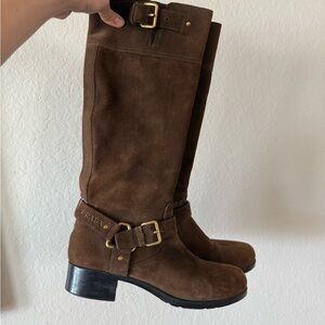 Prada Dark Brown Suede Heeled Boots